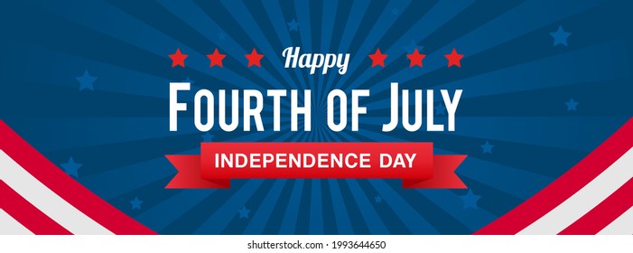 Happy Fourth Of July USA Independence Day Banner Vector Illustration. Blue Rays Background