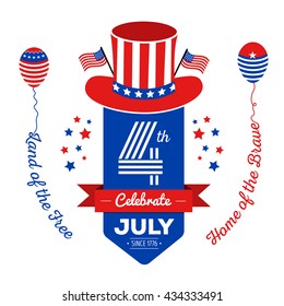 Happy fourth of July. Vector elements for American Independence Day on white background. Vector Illustration for 4th of July – greeting card, poster, banner.