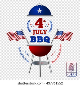 Happy fourth of July. Vector elements BBQ for American Independence Day on transparent background