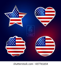 Happy fourth of July. Vector elements set for American Independence Day on dark background