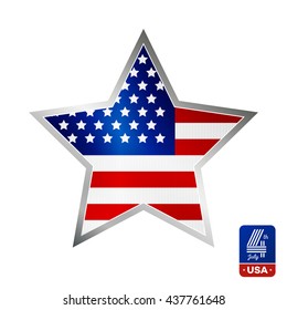 Happy fourth of July. Vector emblem in star shape for American Independence Day on transparent background