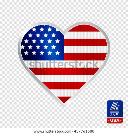 Happy fourth of July. Vector emblem in heart shape for American Independence Day on transparent background