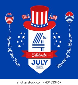 Happy fourth of July. Vector set of design elements for American Independence Day on blue background. Vector Illustration.
