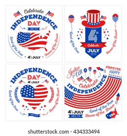 Happy fourth of July. Vector set of design elements for American Independence Day on white background. Vector Illustration.
