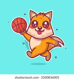happy fox animal character mascot playing basketball isolated cartoon