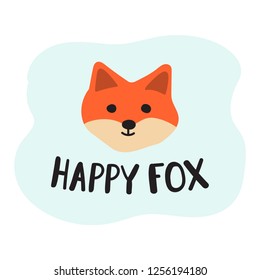 Happy fox, animal head. Vector hand drawn illustration for greeting card, kids wear, t shirt, social network stickers, posters design.