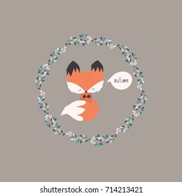 Happy fox in autumn with flower