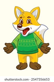 Happy Fox Cartoon Mascot Wearing Ugly Sweater