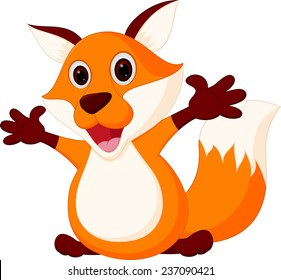 Happy fox cartoon presenting 