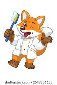 Personaje de mascota de dentista de zorro feliz