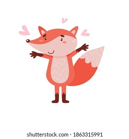 Happy fox. Simple illustration on an isolated background. Can be used as a design for office supplies, prints on clothes.