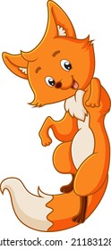 The happy fox is standing and jumping with the cute expression of illustration