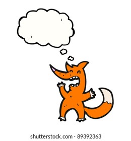happy fox with thought bubble cartoon