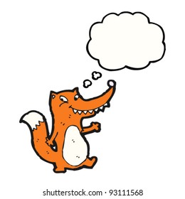 happy fox with thought bubble cartoon