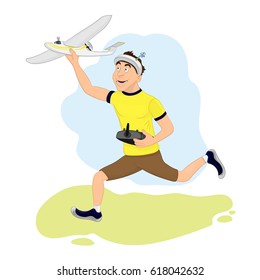 Happy FPV pilot is launching his plane