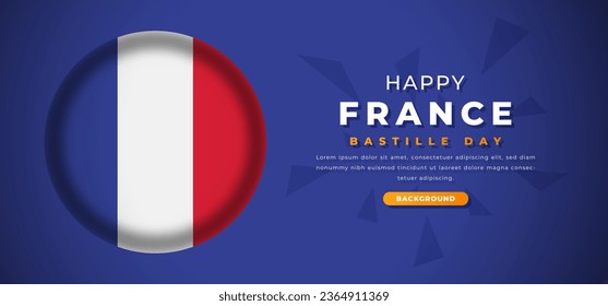 Happy France Bastille Day Design Paper Cut Shapes Background Illustration for Poster, Banner, Advertising, Greeting Card