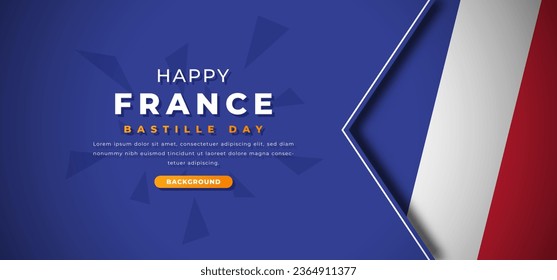 Happy France Bastille Day Design Paper Cut Shapes Background Illustration for Poster, Banner, Advertising, Greeting Card