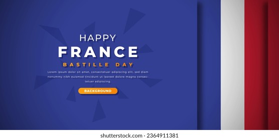 Happy France Bastille Day Design Paper Cut Shapes Background Illustration for Poster, Banner, Advertising, Greeting Card