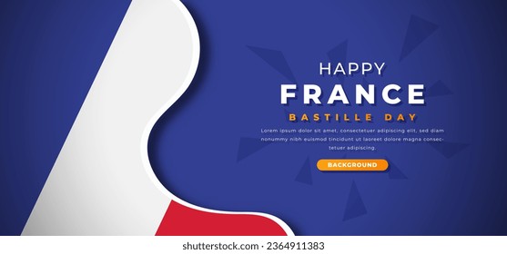 Happy France Bastille Day Design Paper Cut Shapes Background Illustration for Poster, Banner, Advertising, Greeting Card