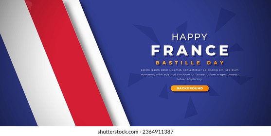 Happy France Bastille Day Design Paper Cut Shapes Background Illustration for Poster, Banner, Advertising, Greeting Card