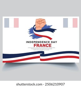 Happy France independence Day Banner and hand flag design vector