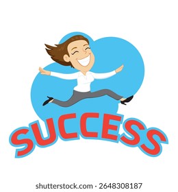 Happy And Free Business Woman On Success Word. Business Succes Concept. illustration vector cartoon.