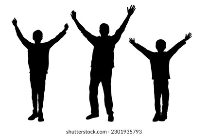 Happy and free father and his sons silhouettes