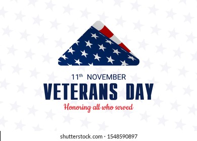 Happy and Free Veterans Day November 11th. Folded american flag, United state of America, U.S.A veterans day design.