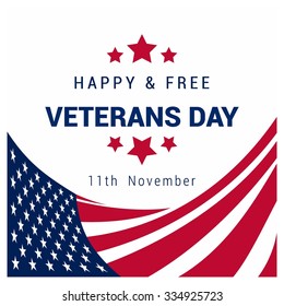 Happy and Free Veterans Day November 11th Creative usa flag 3d style template, United state of America, U.S.A veterans day design. Beautiful USA flag Composition. veterans Day poster design