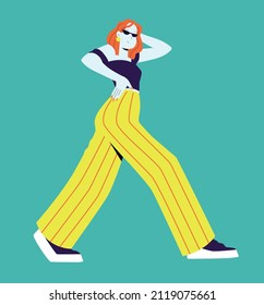 Happy free woman floating and jumping in air. Concept of freedom, happiness and aspirations. Fashion woman happy moving forward. Colored flat vector illustration isolated on white background.