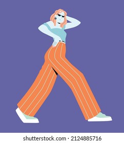 Happy free woman floating and jumping in air. Concept of freedom, happiness and aspirations. Fashion woman happy moving forward. Colored flat vector illustration isolated on white background.