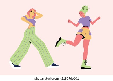 Happy free woman floating and jumping in air. Concept of freedom, happiness and aspirations. Fashion woman happy moving forward. Colored flat vector illustration isolated on simple background.