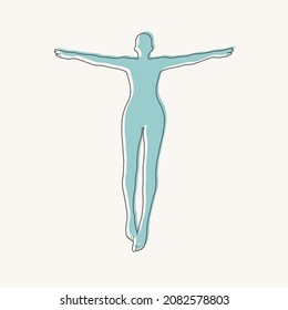 Happy free woman jumping and flying concept sketch.