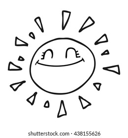 happy freehand drawn black and white cartoon sun