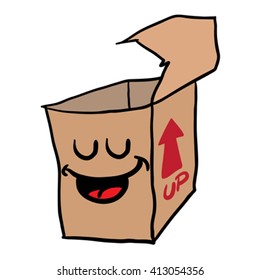 ilustración de caja vacía de dibujos animados con mano libre feliz