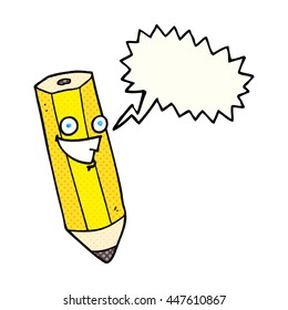 happy freehand drawn comic book speech bubble cartoon pencil