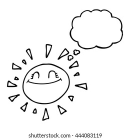 happy freehand drawn thought bubble cartoon sun