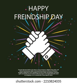 happy freindship poster , socialmedia or card design with wulti color background and fire works