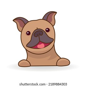 Fröhlicher französischer Bulldog oder französischer Frenchie steht volles Gesicht. Hunderasse einzeln auf weißem Hintergrund. Farbige Vektorgrafik im flachen Cartoon-Stil