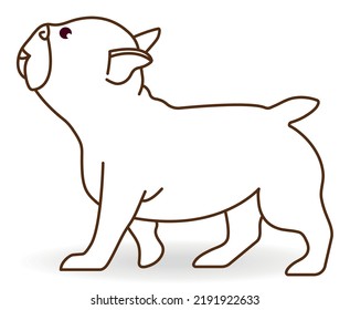 Fröhlicher französischer Bulldog oder französischer Frenchie-Laufen in Profil. Hunde züchten Symbol einzeln auf weißem Hintergrund. Lineare Vektorgrafik