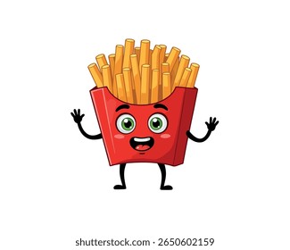 Happy french fries cartoon icon, perfect for kids menu, food apps, or branding illustrations.