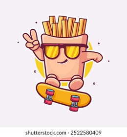 happy french fries food character mascot playing skateboard isolated cartoon