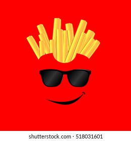 Happy french fries on a red background, Vector illustration