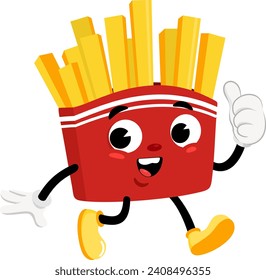 Feliz Personaje De Caricatura De Fries Franceses Retro, Dando Los Espinazos. Diseño Plano De Ilustración Vectorial Aislado En Fondo Transparente