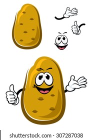 Feliz personaje de caricatura de patatas marrones recién hechos que da una señal de pulgar arriba, para el diseño de comida vegetariana saludable