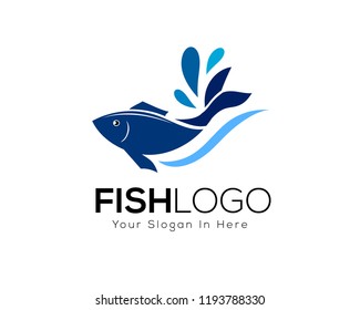 Happy fresh fish logo, jump fish logo