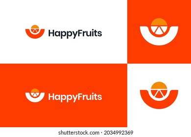 Happy Fresh Fruits Mark, Icon Food Logo, Simple For Company Business. Modern Logo Design