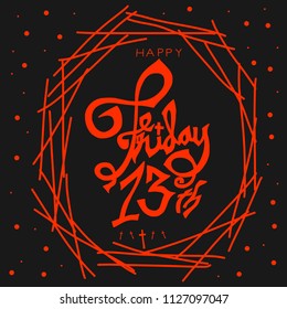 Happy Friday 13th word in red frame vector illustration
