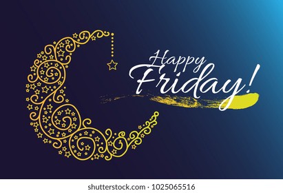 happy friday, beautiful greeting card with moon and star