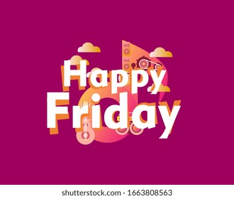 happy friday, beautiful greeting card background or template banner with music theme. vector design illustration